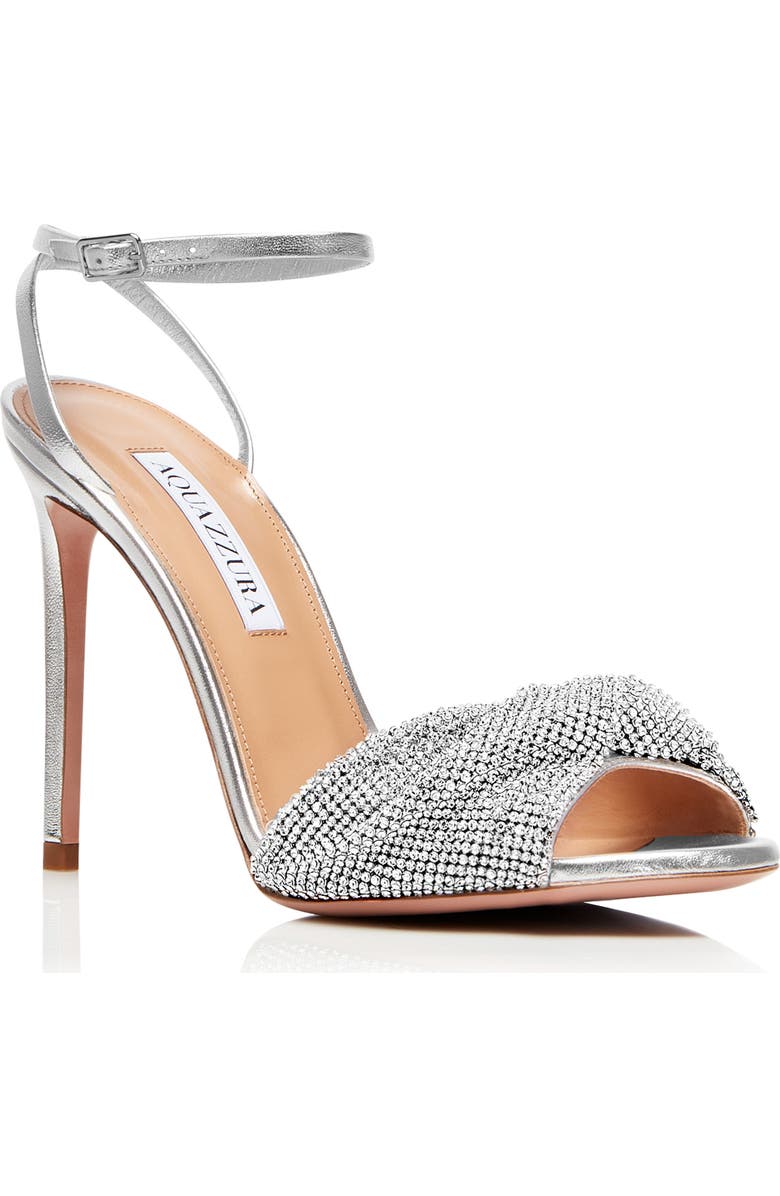 Aquazzura Crystal Twist Ankle Strap Sandal, Main, color,