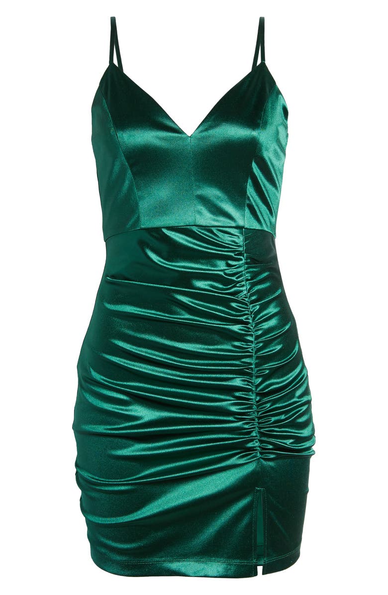 LOVE, NICKIE LEW Emerald Sundae Ruched Satin Cocktail Minidress, Alternate, color, 