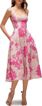 Dessy Collection Floral Jacquard Sleeveless Fit & Flare Midi Dress