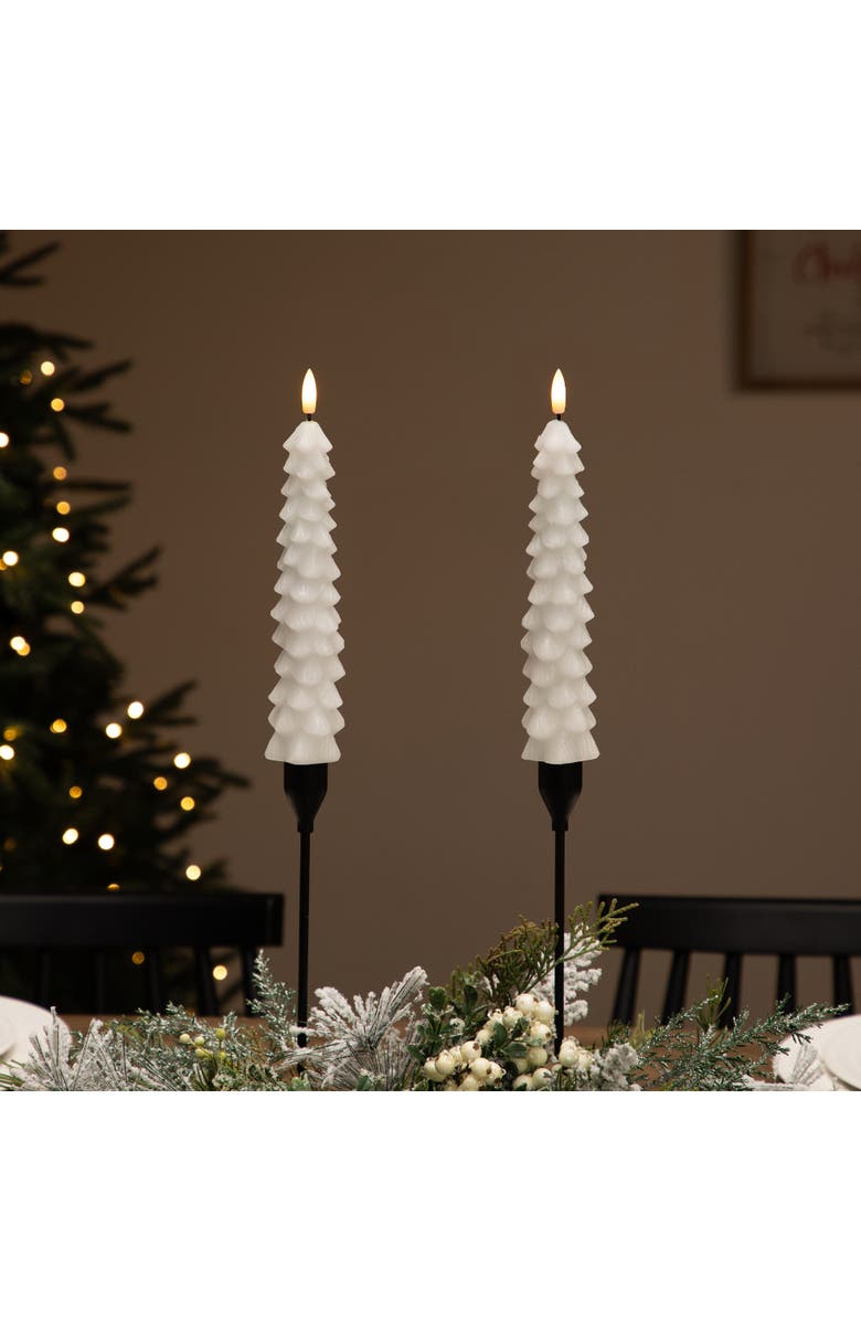 Northlight LED Flickering Flameless Wax Tapered Christmas Tree Candles - 9.75" - White - Set of 2, Alternate, color, White