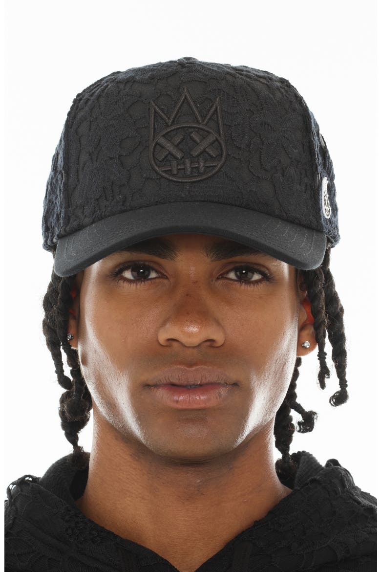 Shimuchan Logo Embroidered A-Frame Trucker Hat, Alternate, color, BLACK