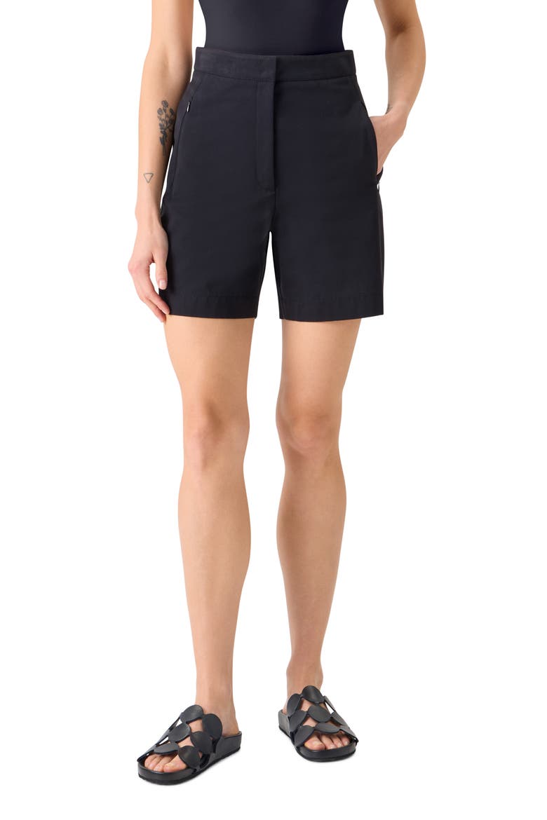 Filia High Waist Cotton Gabardine Shorts, Main, color, BLACK