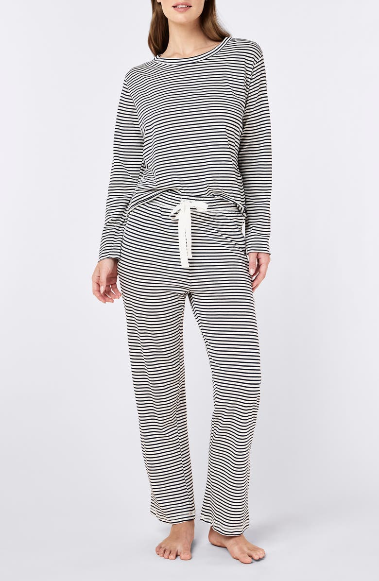 Papinelle Jada Stripe Organic Cotton Pajamas, Alternate, color, Navy / White Stripe
