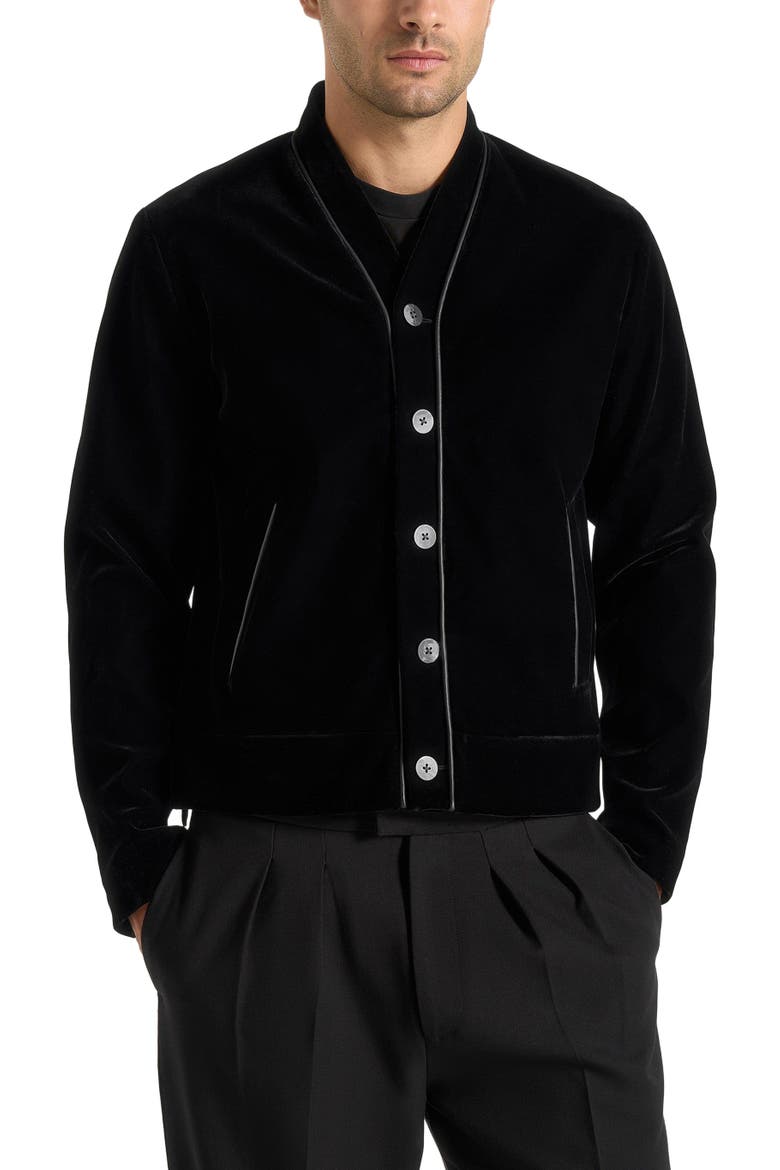 Nassim Velvet Jacket With Contrast Piping, Main, color, Black