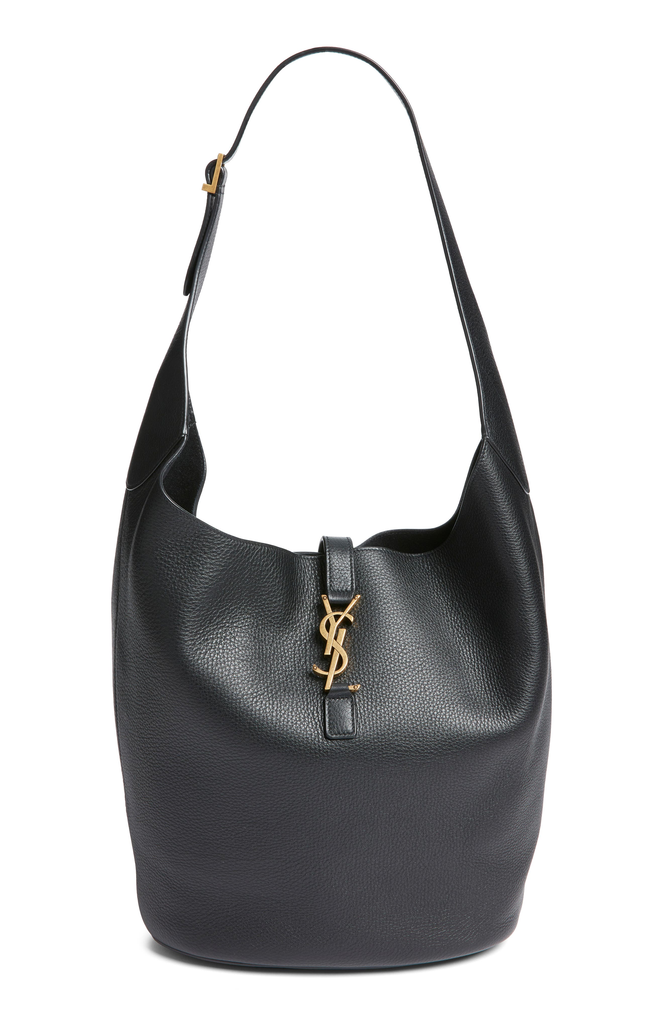 Saint Laurent Le 5 À 7 Leather Hobo Bag, Main, color, Noir