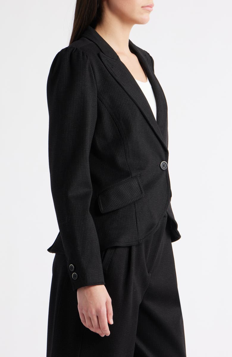 Wit & Wisdom Stripe Puff Shoulder Blazer, Alternate, color, Black