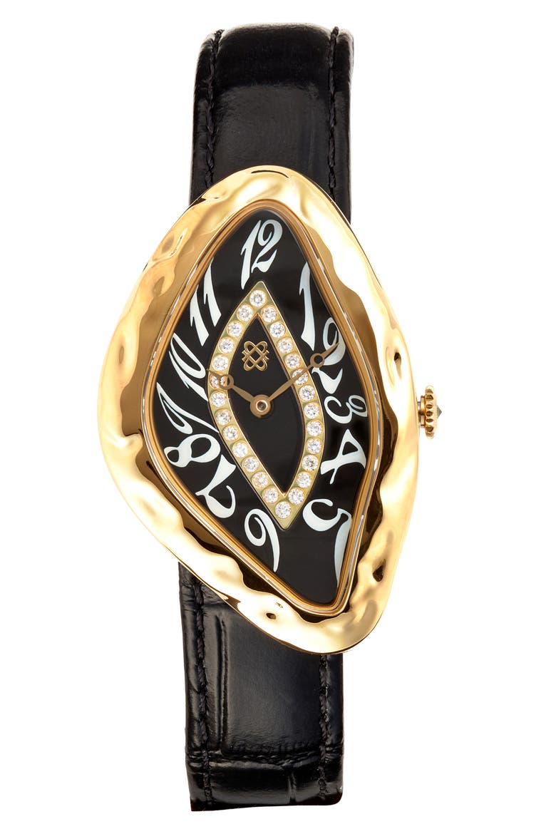 Paradoxe Lab Grown Diamond Leather Strap Watch, 30mm x 44mm, Main, color, ETERNAL MIDNIGHT