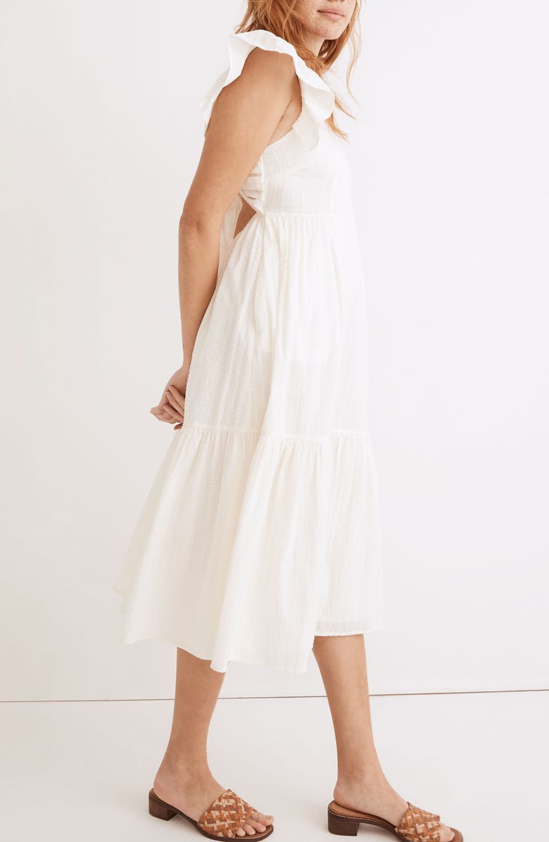 Madewell Textural Stripe Ruffle Strap Tiered Midi Dress, Alternate, color,