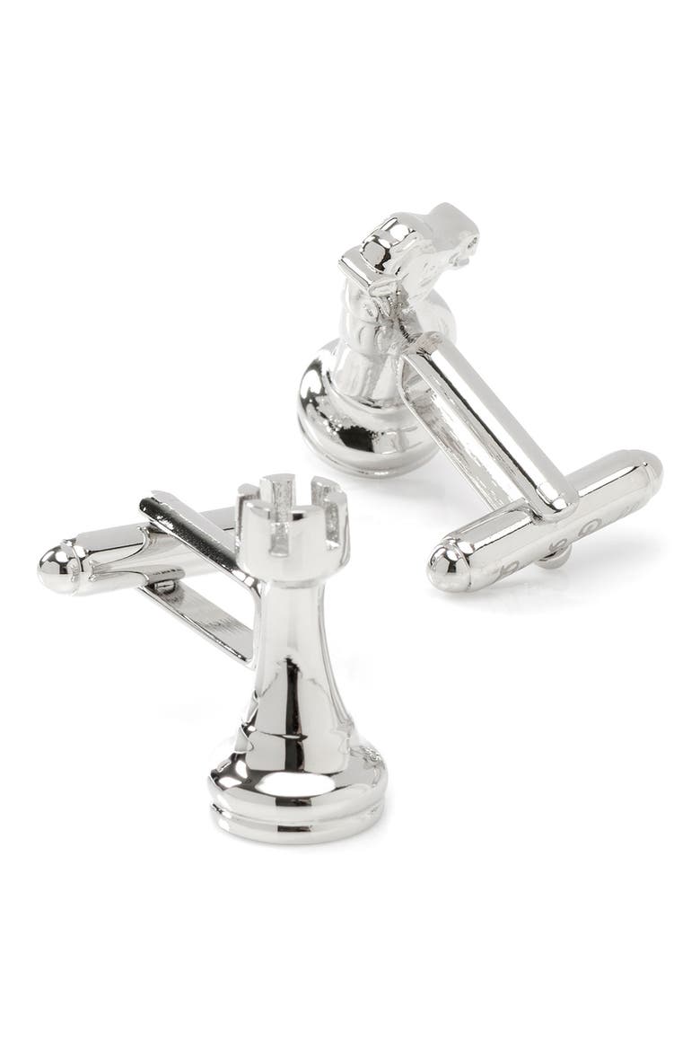 Knight & Rook Chess Piece Cuff Links, Alternate, color, SILVER