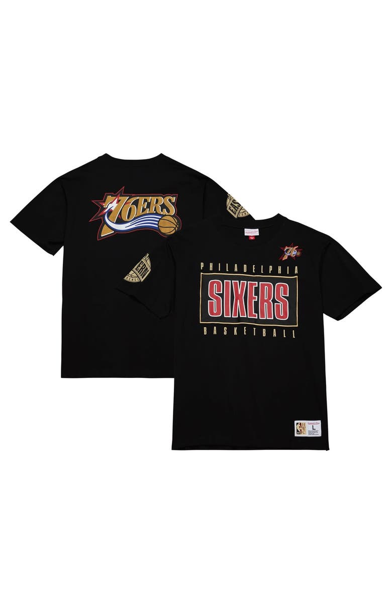 Mitchell & Ness Men's Mitchell & Ness Black Philadelphia 76ers Hardwood Classics Team OG 2.0 Premium Vintage Logo T-Shirt, Main, color, 