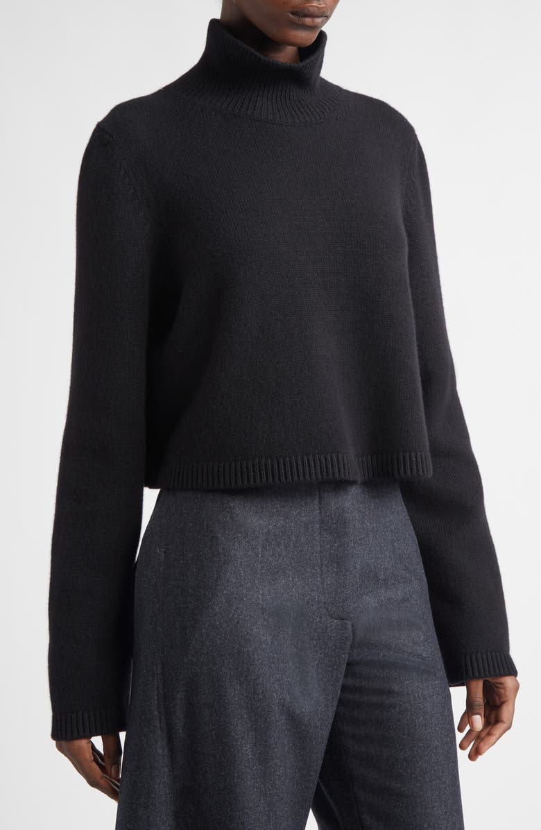 Alaïa Crop Cashmere & Wool Blend Turtleneck Sweater, Alternate, color, Noir Alaia