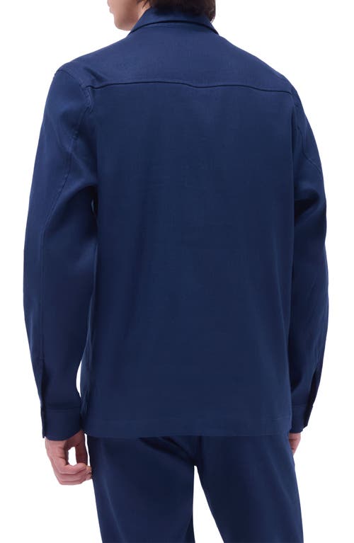 Bugatchi Linen & Cotton Stretch Shirt Jacket In Navy