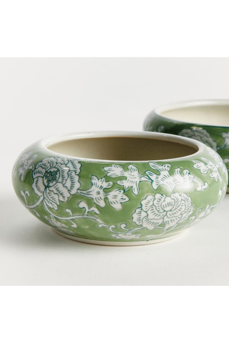 Green & White Ceramic Imperial Lotus Low Pots, Set of 2, Alternate, color, Green