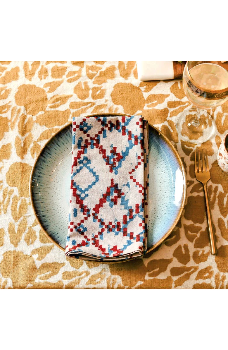 Ichcha Dabu Block Print Cotton Napkins, Set of 4, Alternate, color, Blue & Red
