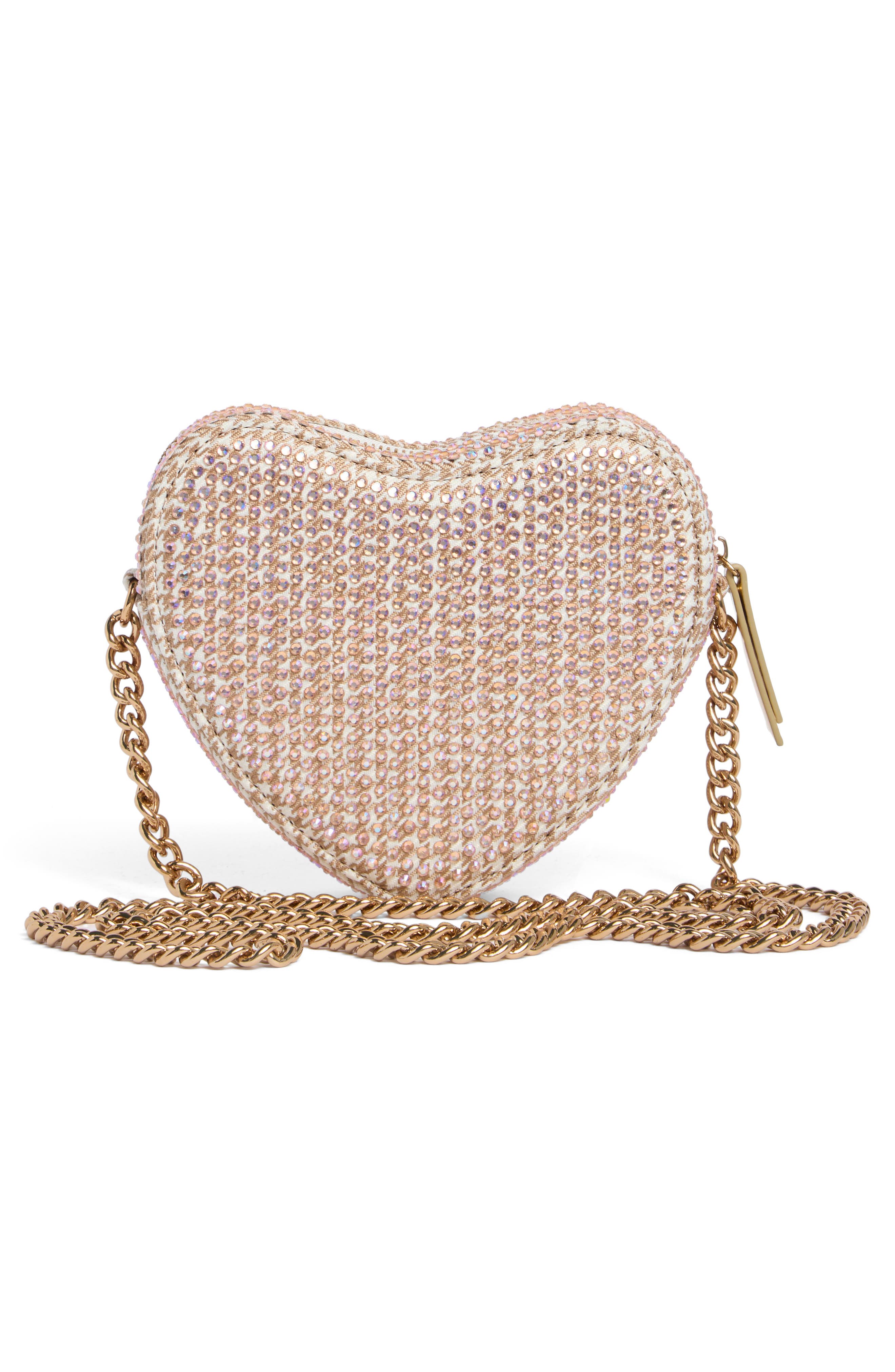 Kurt Geiger London Brixton Crystal Heart Box Clutch, Alternate, color, Beige Oth