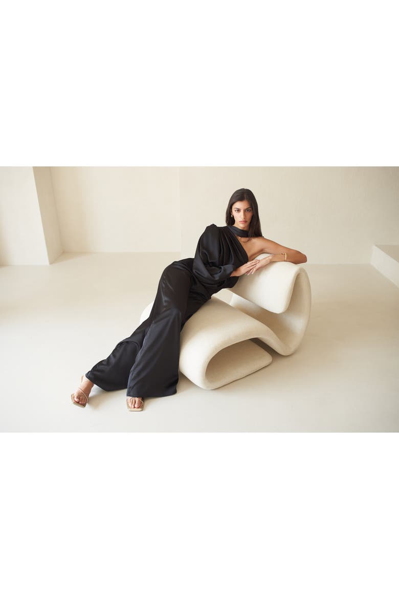 Amalia One Sleeve Satin Jumpsuit, Alternate, color, Black