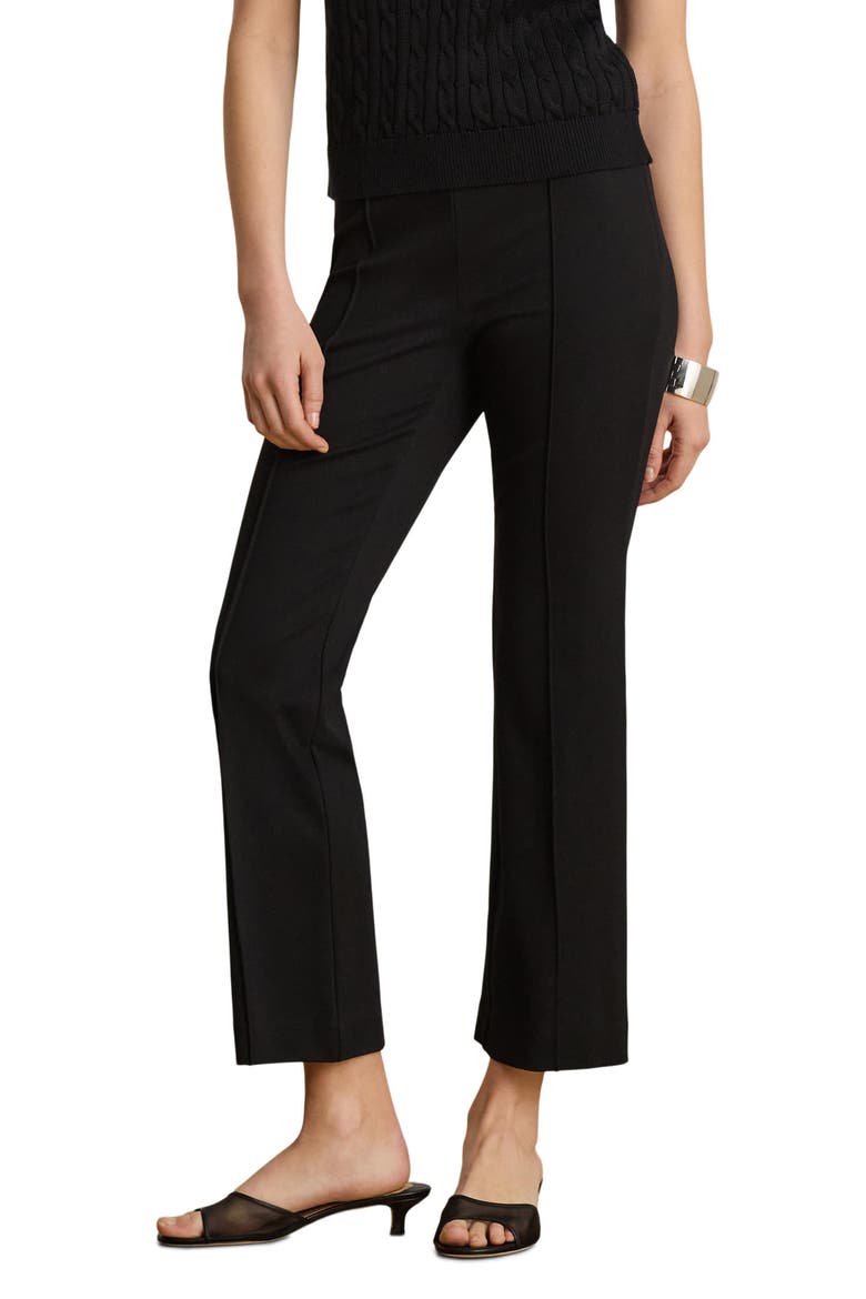 Pintuck Stretch Knit Ankle Bootcut Pants, Main, color, BLACK
