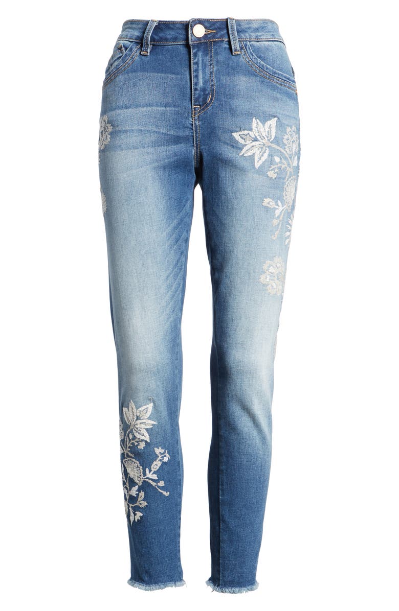 Wit & Wisdom Embroidered Frayed Hem Ankle Jeans, Alternate, color, 