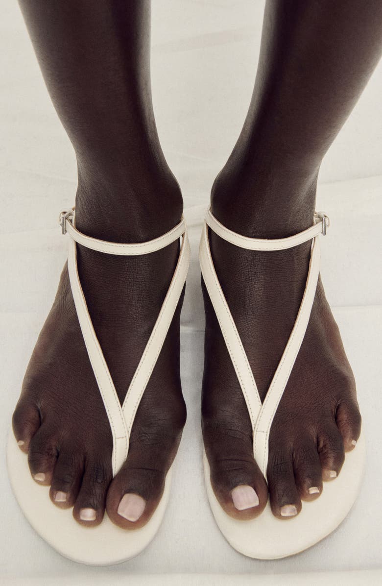 MANGO Leather Strap Sandal, Alternate, color, White