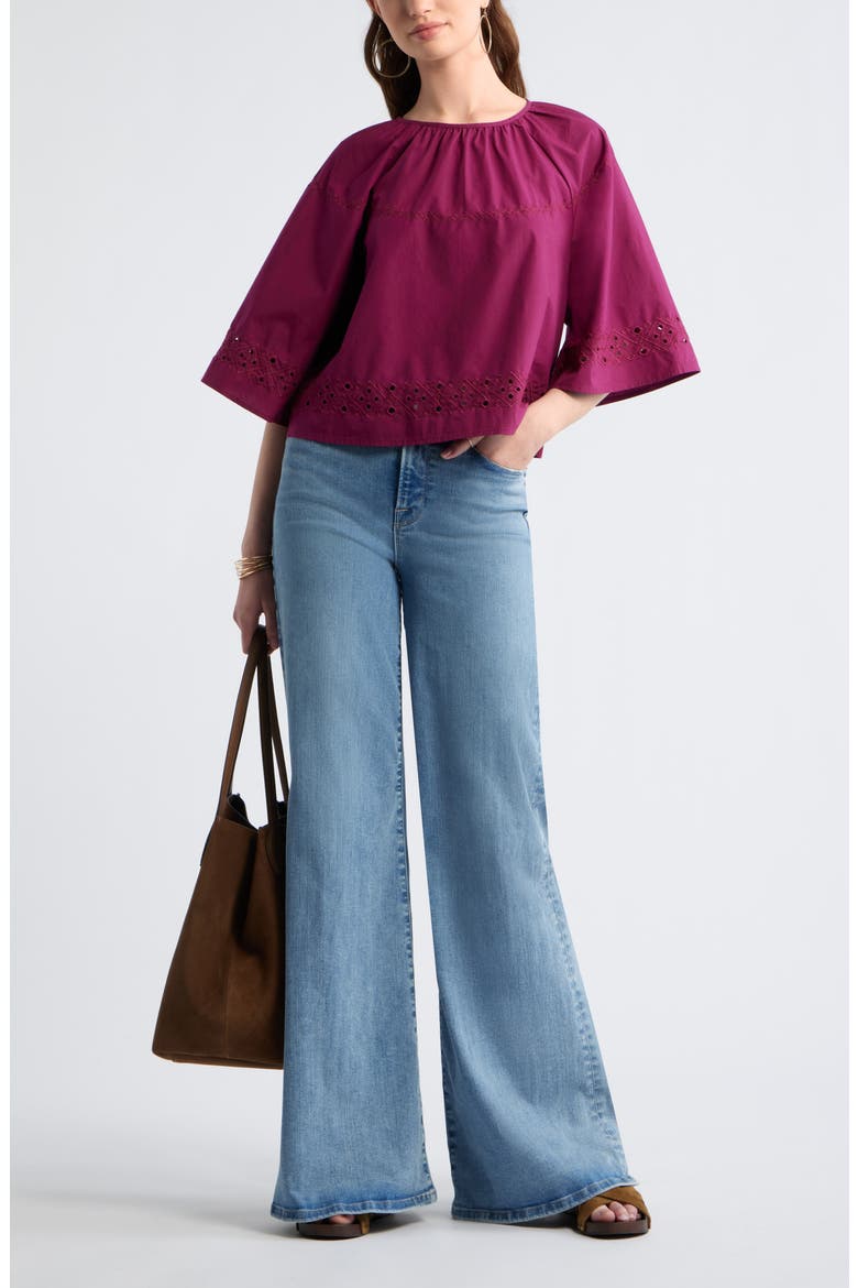 Eyelet Embroidered Poplin Swing Top, Alternate, color, PURPLE POTION