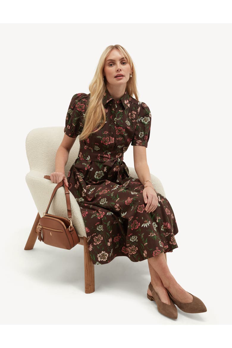 Hester Floral Embroidered Shirt Dress, Alternate, color, Brownmulti