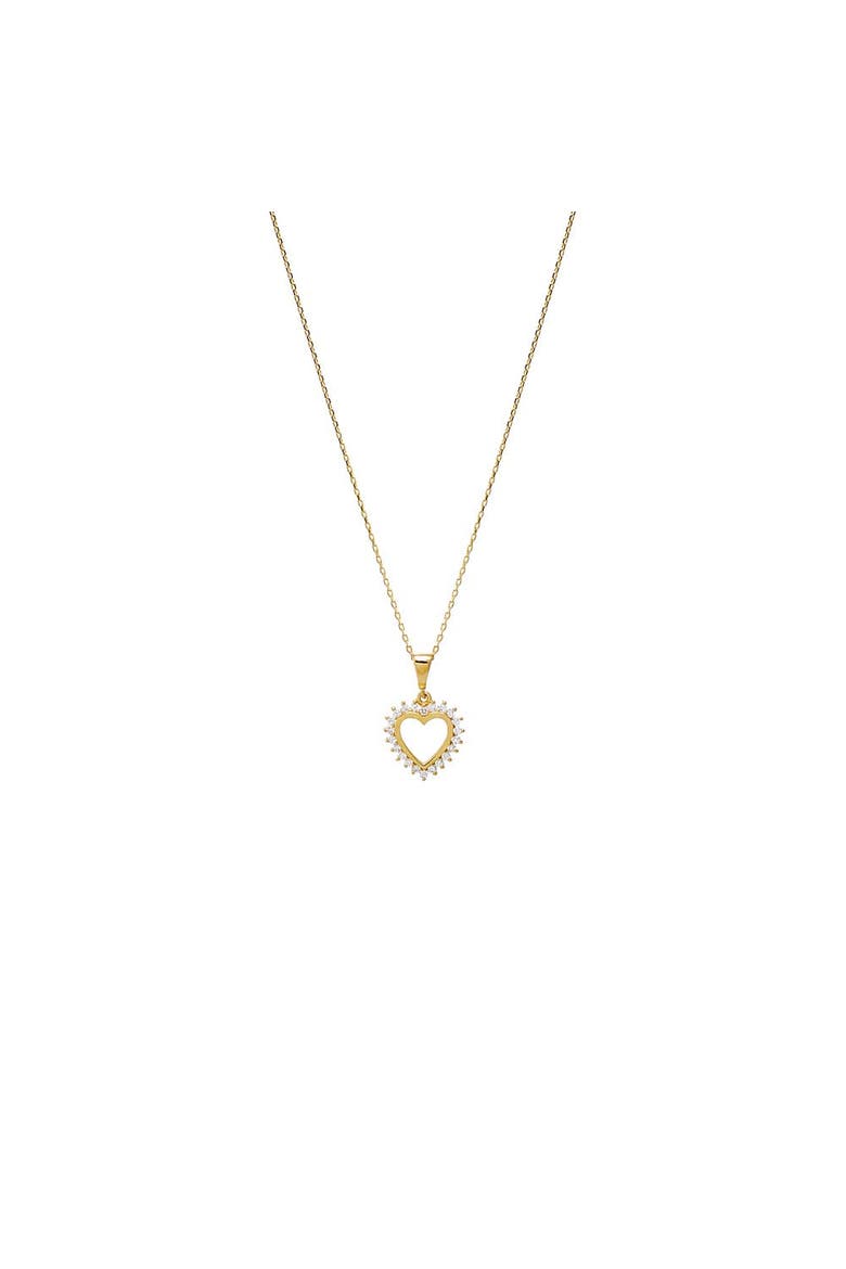 Diamond Rimmed Cutout Heart Pendant Necklace 14K, Main, color, 14K Gold