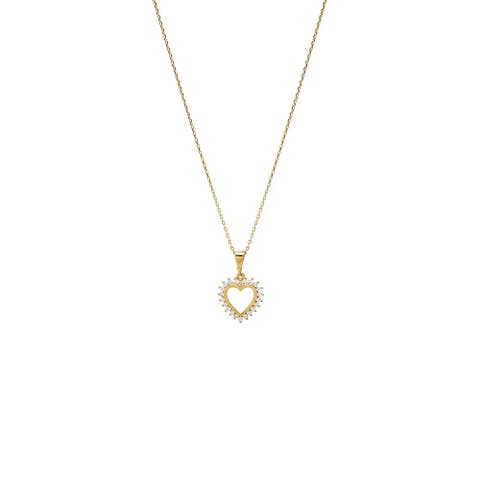Diamond Rimmed Cutout Heart Pendant Necklace 14K