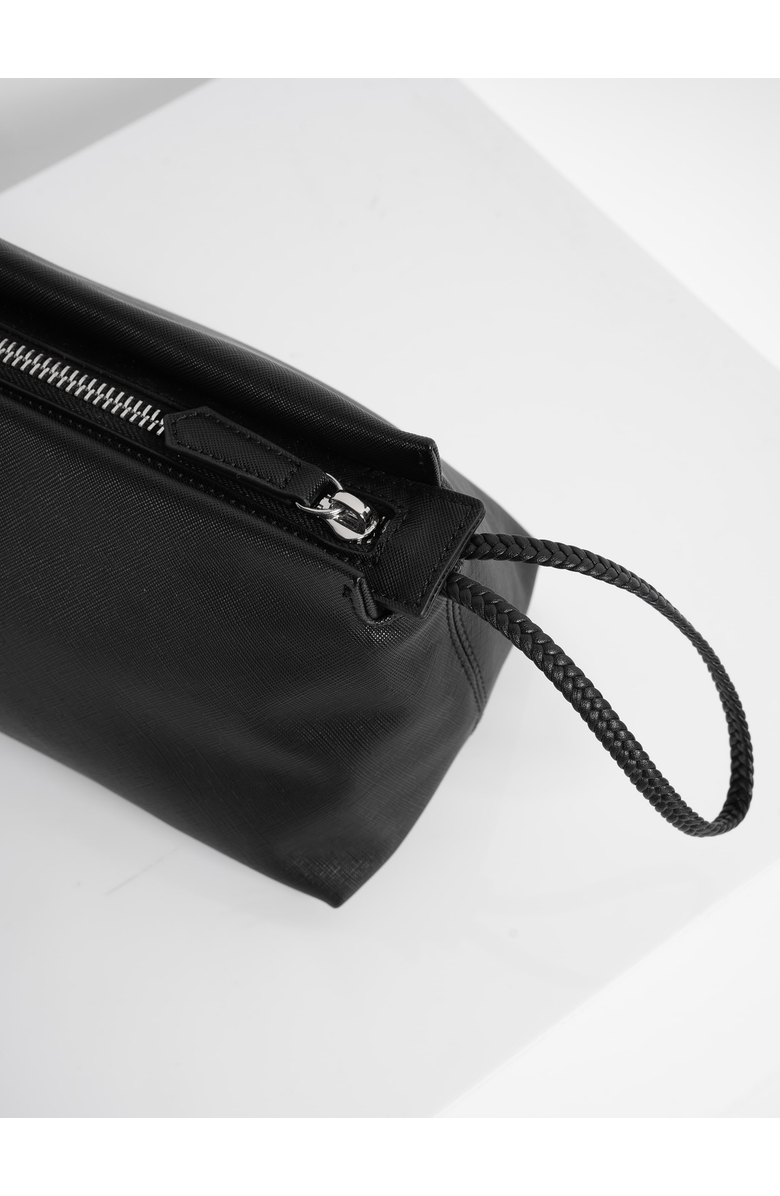 Manière De Voir Jessy Textured Leather Washbag, Alternate, color, Black