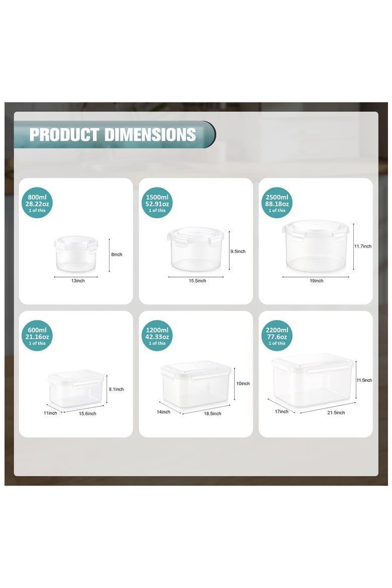 Set of 6 Airtight Food Storage Containers, Alternate, color, NO COLOR