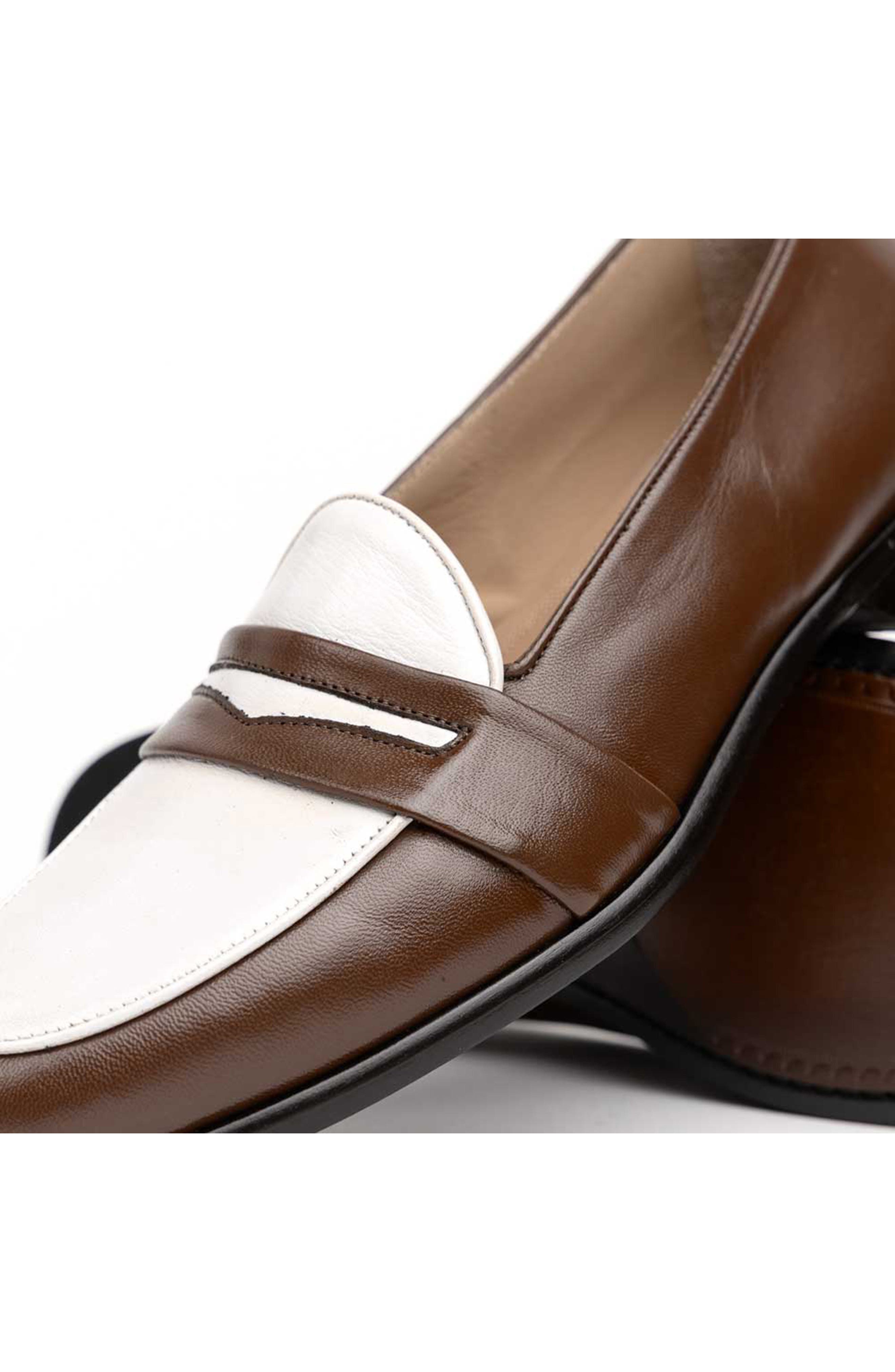 Alba Penny Loafer, Alternate, color, COGNAC/ CREAM