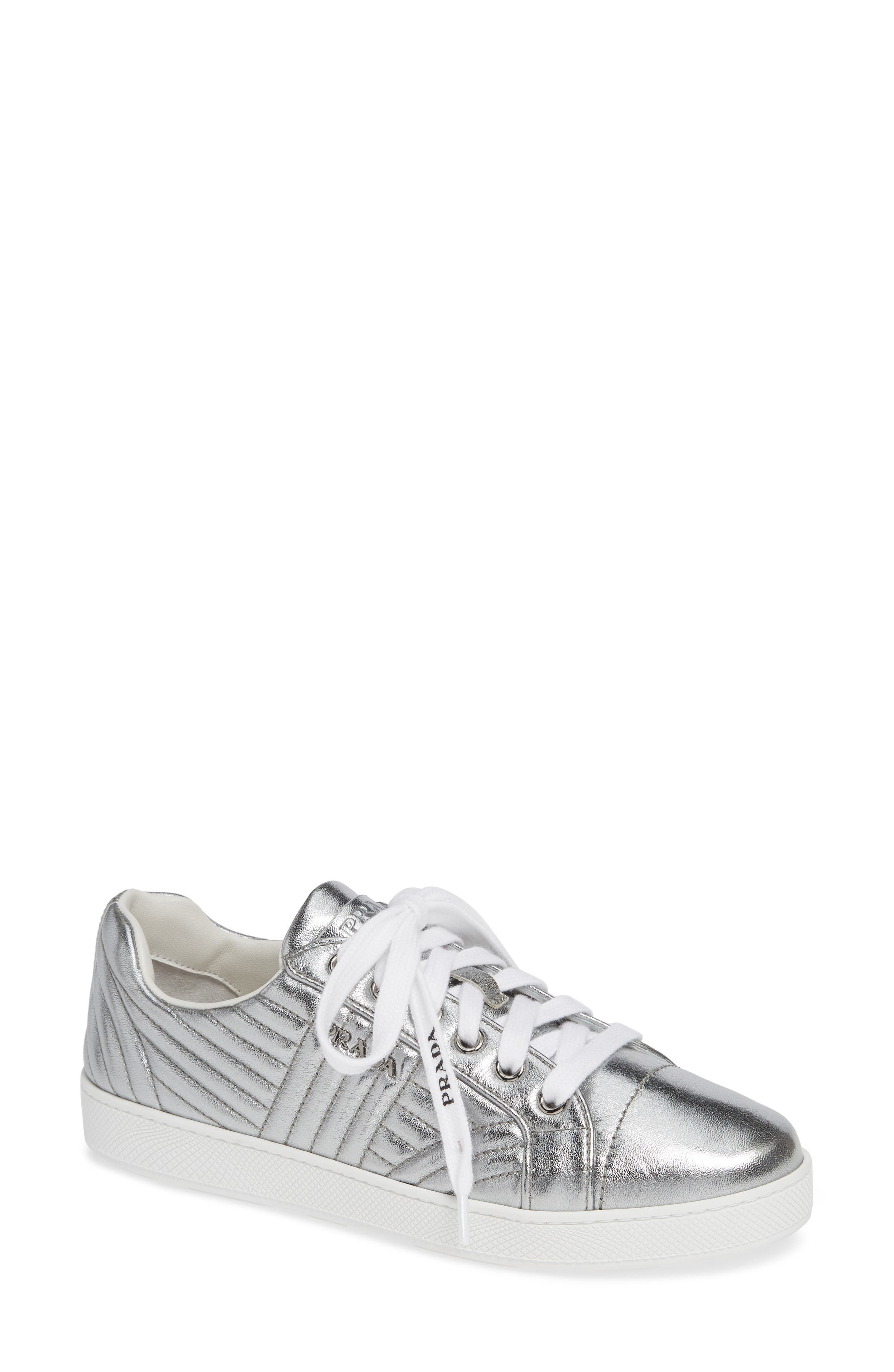 Prada Quilted Leather Sneaker, Main, color, 