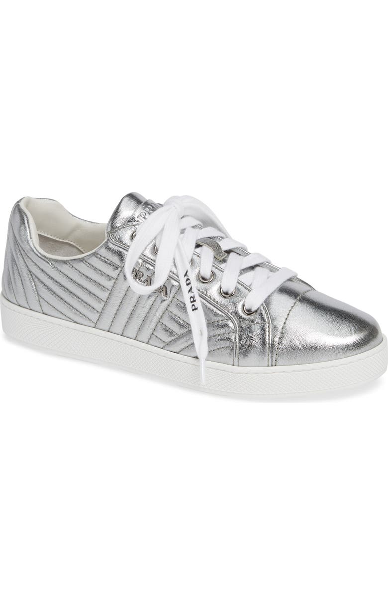 Prada Quilted Leather Sneaker, Main, color,