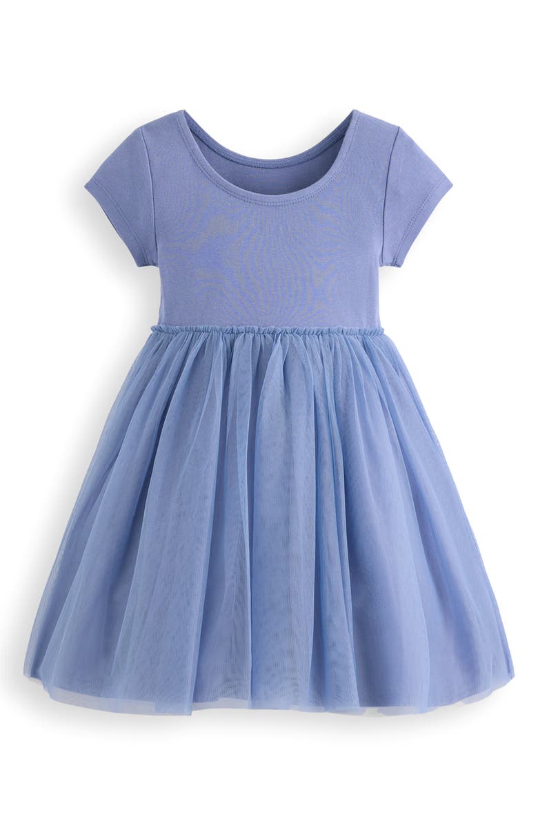 Mini Boden Kids' Ami Appliqué Jersey & Tulle Party Dress, Alternate, color, Pale Blue Horses