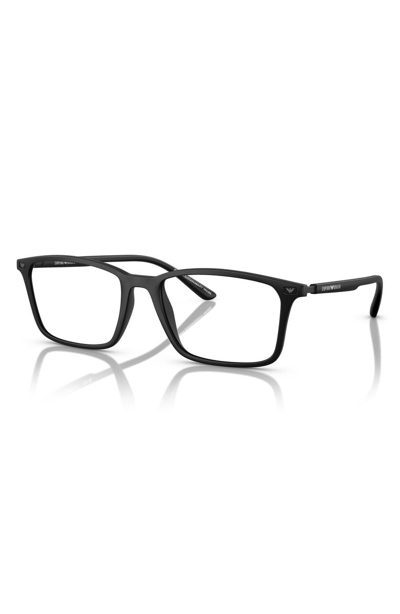Emporio Armani 55mm Rectangle Optical Glasses, Alternate, color, Matte Black / Demo Lens