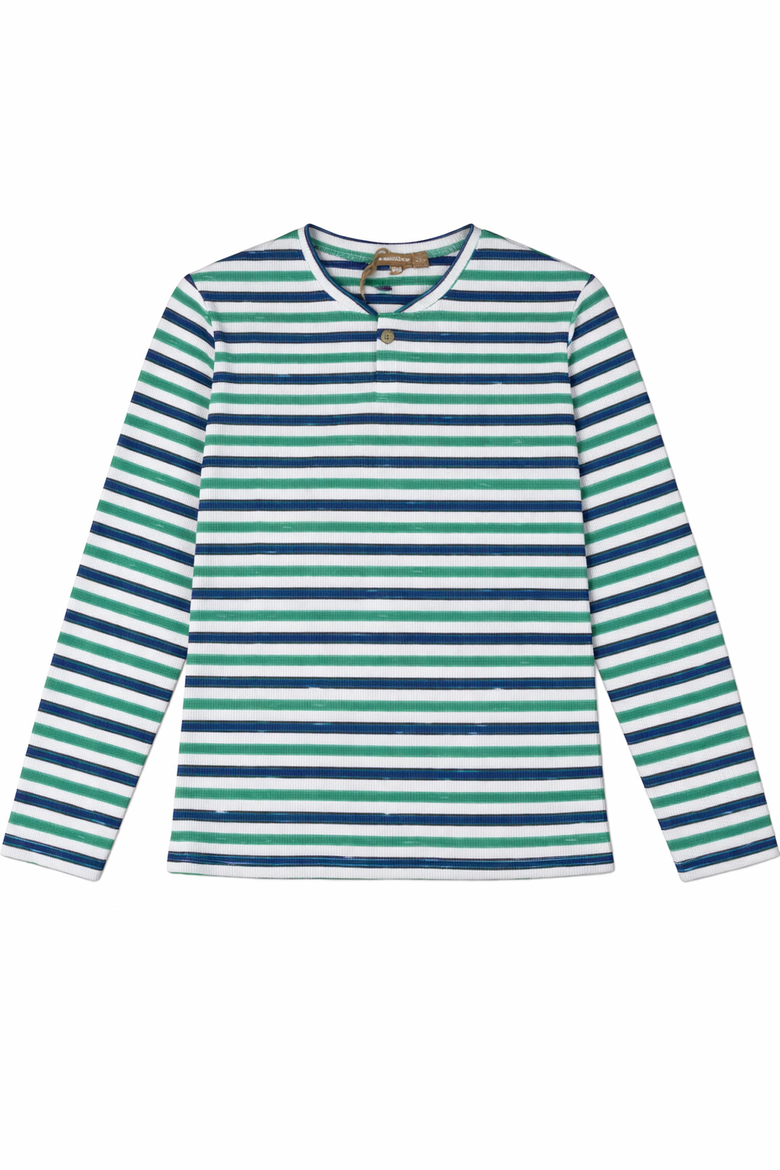 Ladies Striped Short Henley Tee, Alternate, color, Sapphire