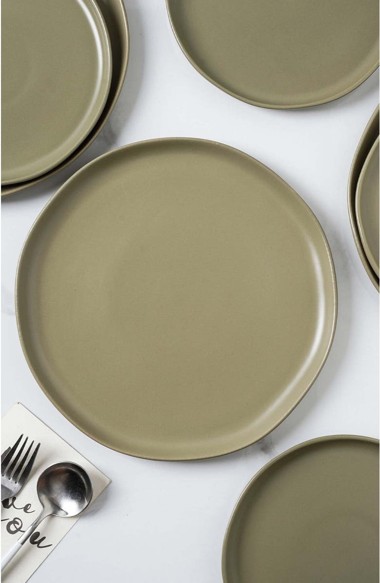 Stone Lain Tom Stoneware 4-Piece Dinner Plate Set, Alternate, color, Olive