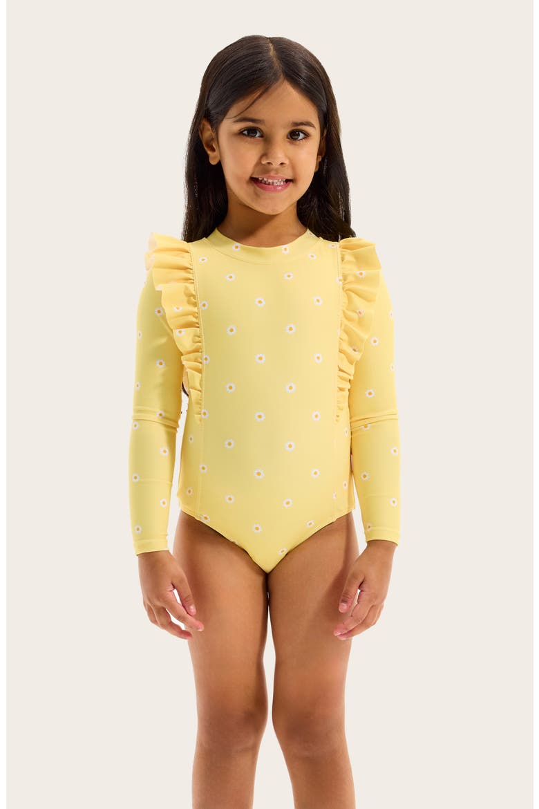 Kids' Daisy Chain One-Piece Rashguard Swimsuit, Alternate, color, DAISY CHAIN YELLOW