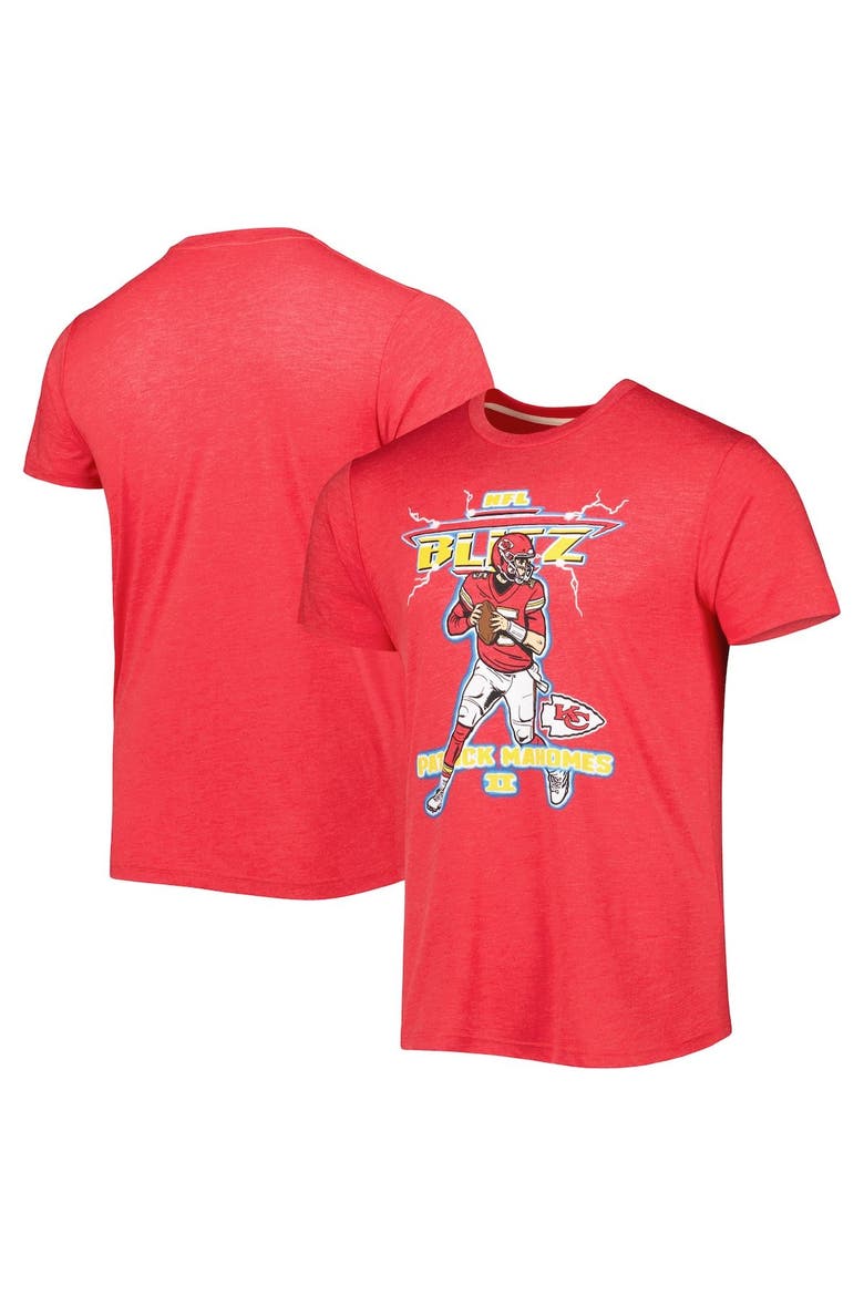 Men's Homage Patrick Mahomes Heathered Red Kansas City Chiefs NFL Blitz Player Tri-Blend T-Shirt, Main, color, Heather Red
