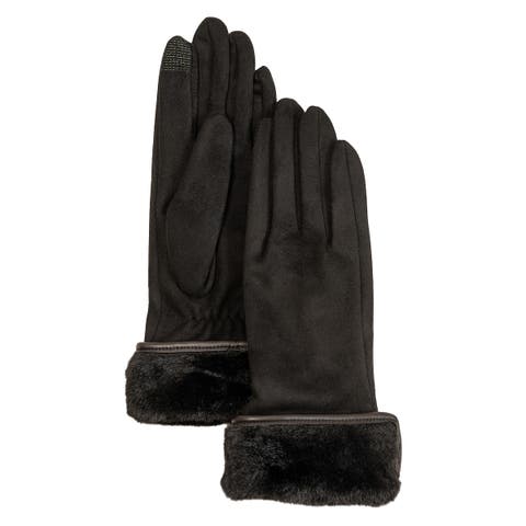 Stretch Suede Fold-Up Faux Fur Cuff Gloves