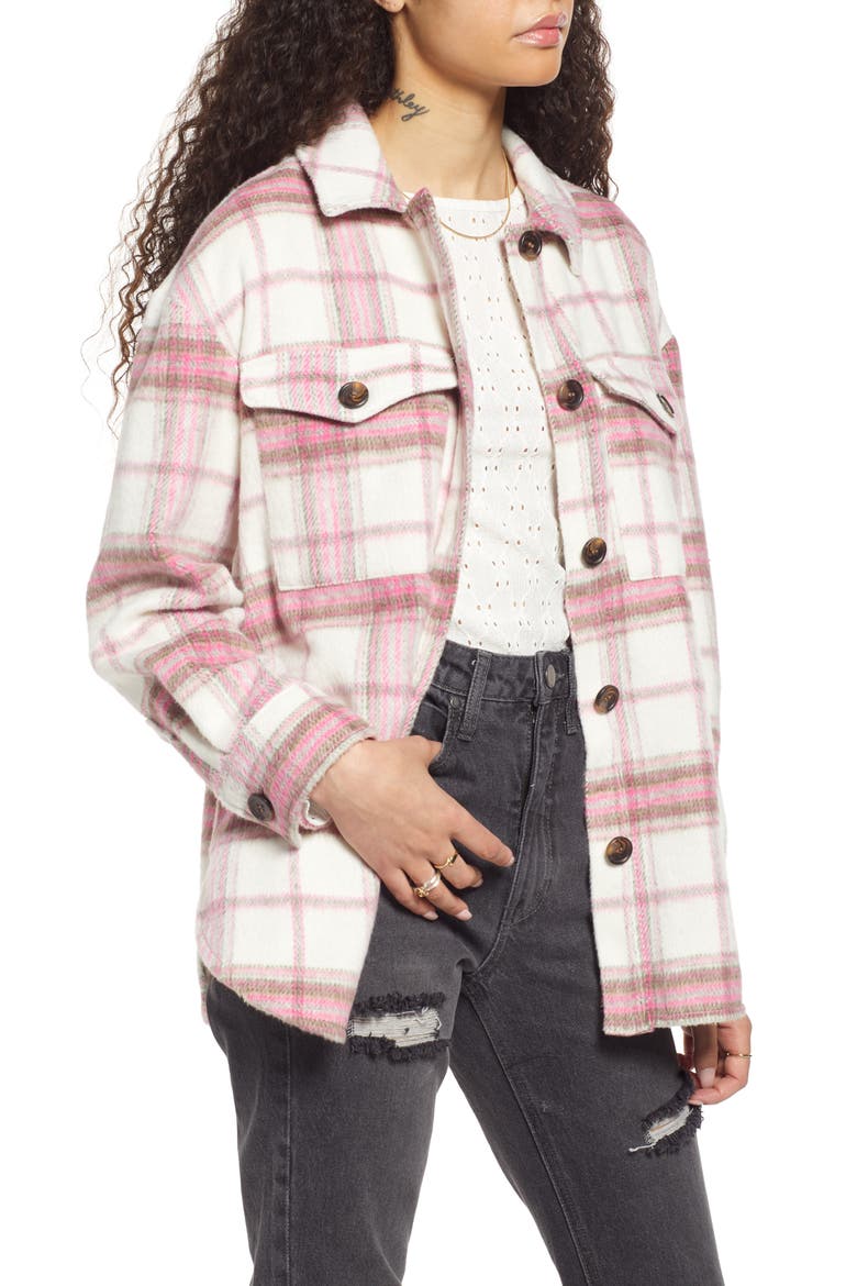 Plaid Shirt Jacket, Alternate, color, IVORY- PINK PINKY PLAID