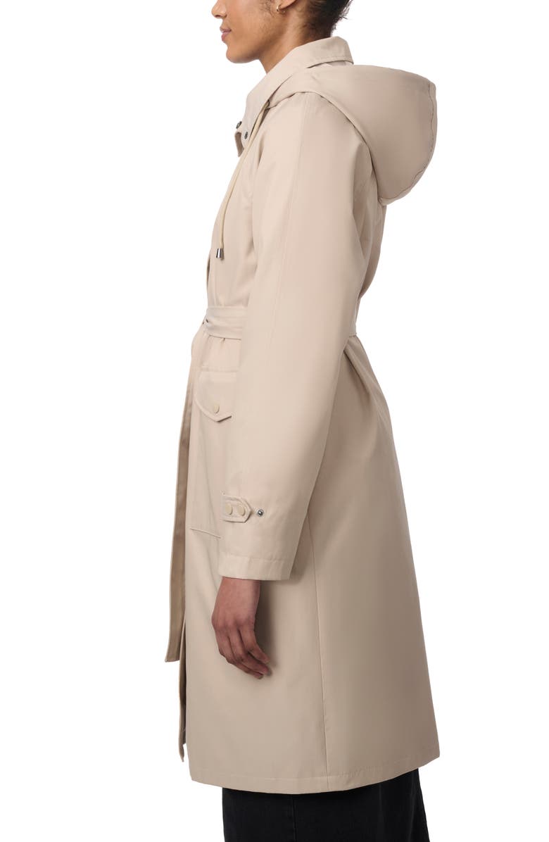 Bernardo Water Resistant Tie Belt Packable Raincoat, Alternate, color, Taupe