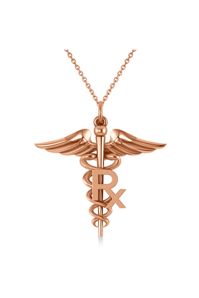 Medical RX Pharmacy Symbol Pendant Necklace 14k, Main, color, rose gold