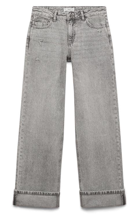 Cuff Hem Wide Leg Jeans