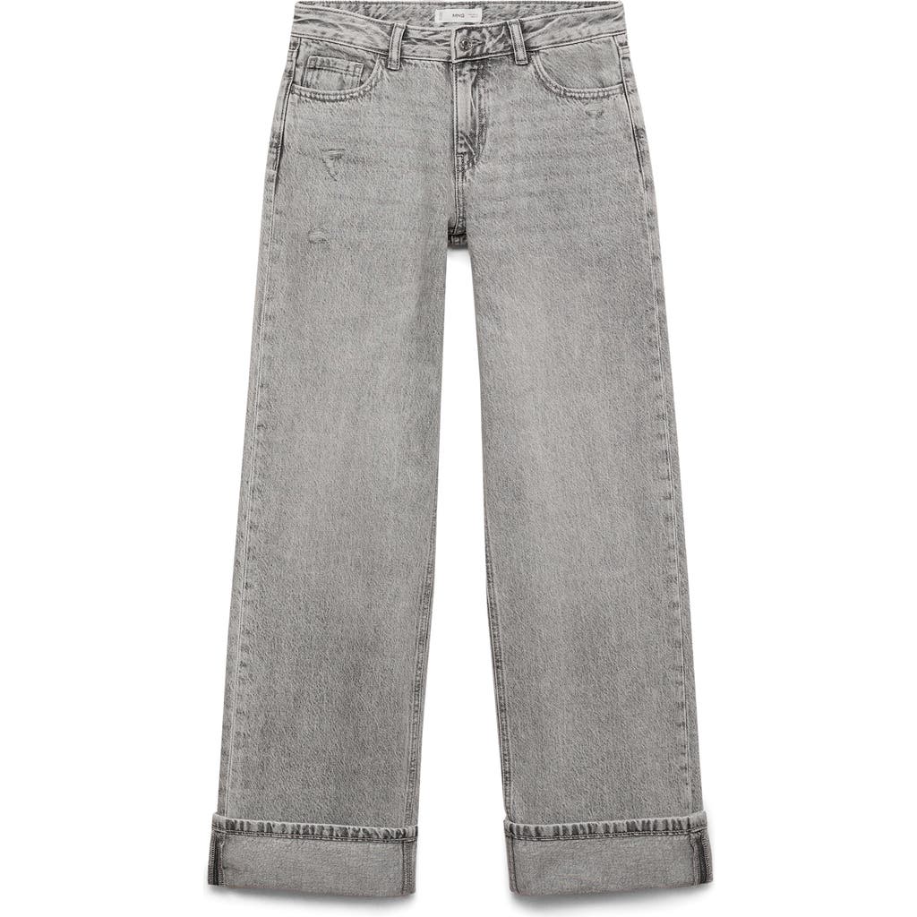 Mango Teen Cuff Hem Wide Leg Jeans In Gray