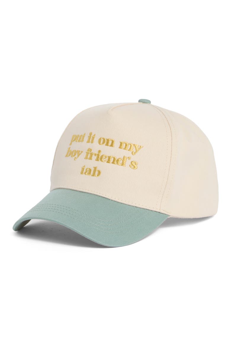 Put it on Boyfriend's Tab Cotton Baseball Cap, Main, color, SAGE/ GOLD