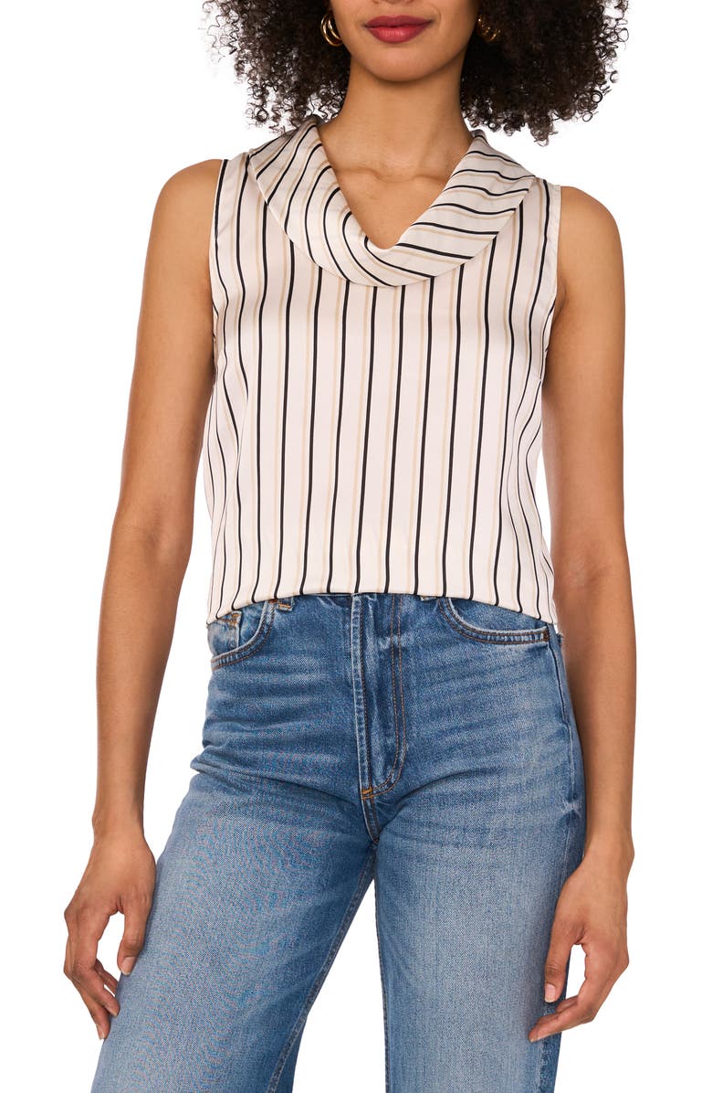 Vince Camuto Stripe Cowl Neck Sleeveless Top, Main, color, New Ivory