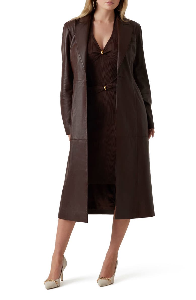Marciano Lana Long Leather Coat, Main, color, Rich Brown