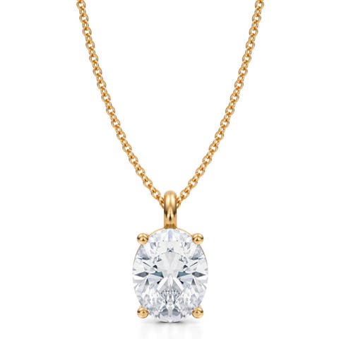 Oval Solitaire Lab Diamond Pendant Necklace 14K 2.50ct