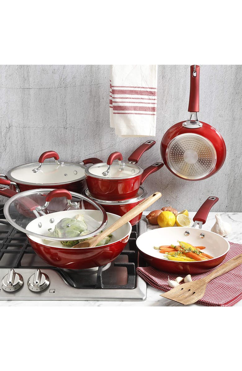 Kenmore Arlington 12 Piece Aluminum Ceramic Coated Nonstick Cookware Set, Alternate, color, Red