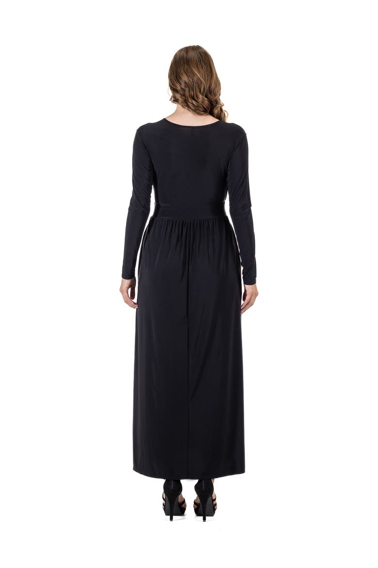 Womens Long Sleeve V-neck Side Slit Maxi Dress, Alternate, color, Black